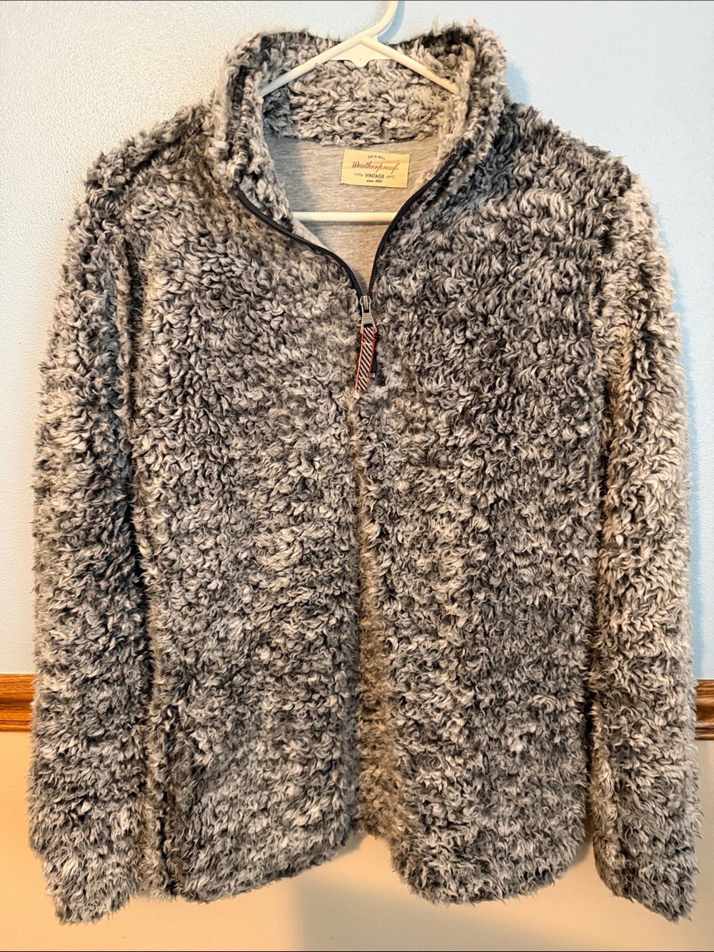 Weatherproof Vintage Gray Sherpa Faux Fur Cozy 1/4 Zip Pullover Jacket Small